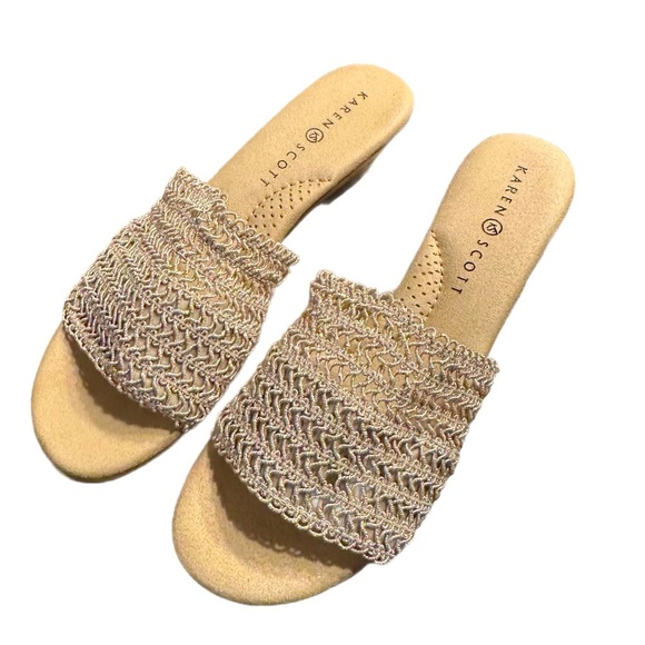 Women’s Karen Scott Gold Slide Sandals with Woven Upper - Size 8.5 - NWOT - Picture 1 of 8